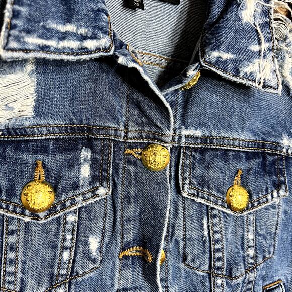 Veronica Beard Distressed Cara Denim Jacket - Picture 3 of 6